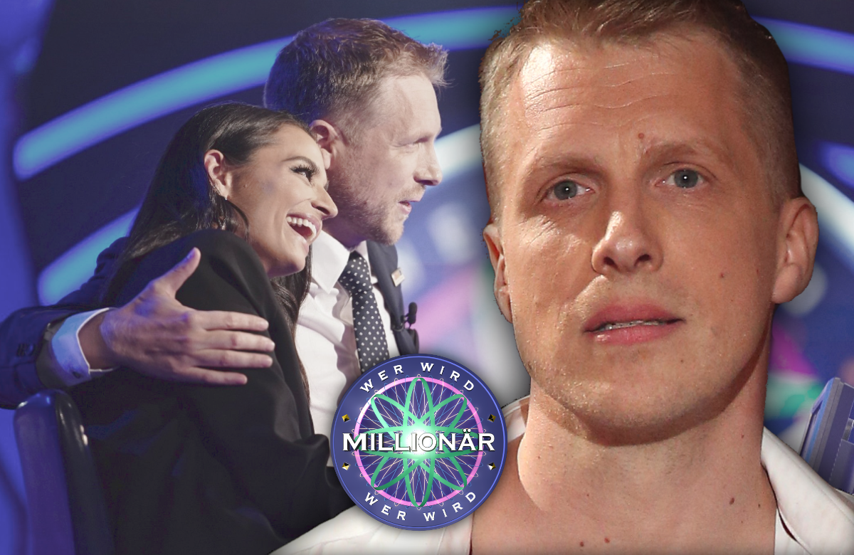 Oliver Pocher ernst - Im Hintergrund mit Amira Pocher beim "Prominenten Special" von "Wer wird Millionär?"