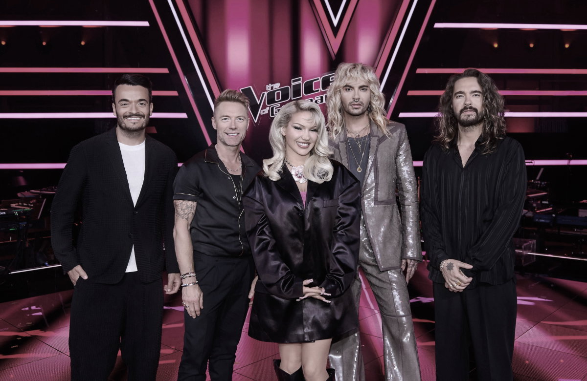 Die "The Voice of Germany"-Coaches 2023: Giovanni Zarrella, Ronan Keating, Shirin David, Bill und Tom Kaulitz