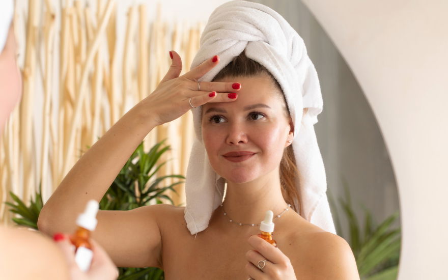 Frau mit Anti-Aging-Serum