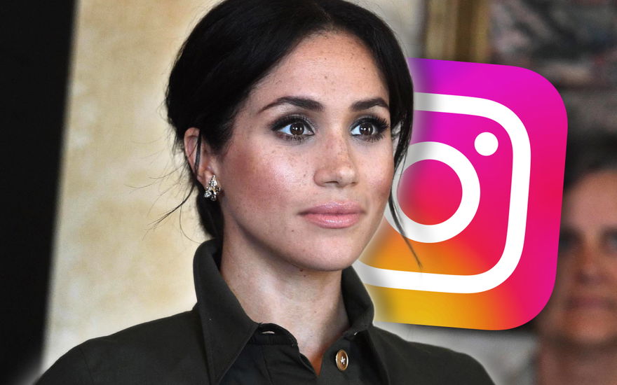 Herzogin Meghan mit dem Instagram-Logo hinter sich