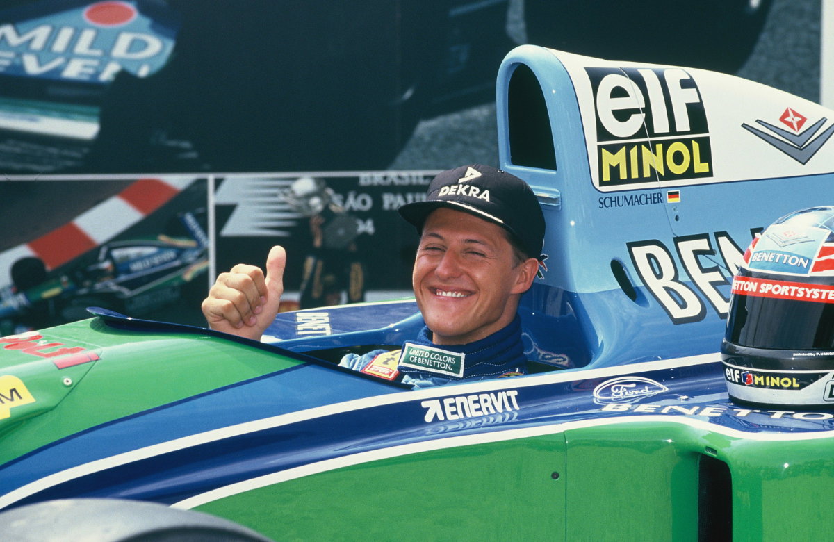 Michael Schumacher im Benetton glücklich