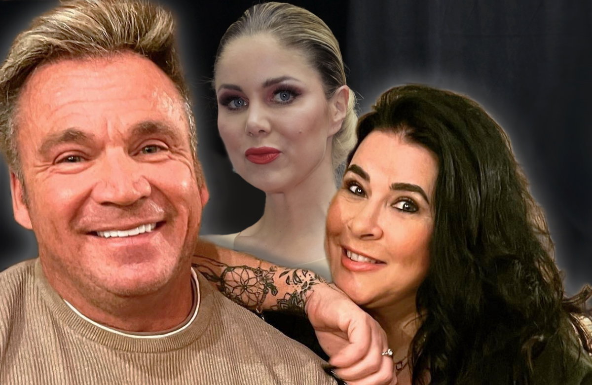 Iris Klein lehnt sich lächelnd an Peter Kleins Schulter, Yvonne Woelke im Hintergrund sieht zickig aus
