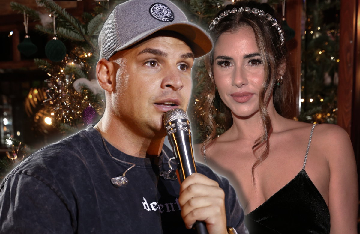 Pietro Lombardi singt, Sarah Engels steht top-gestylt im Hintergrund