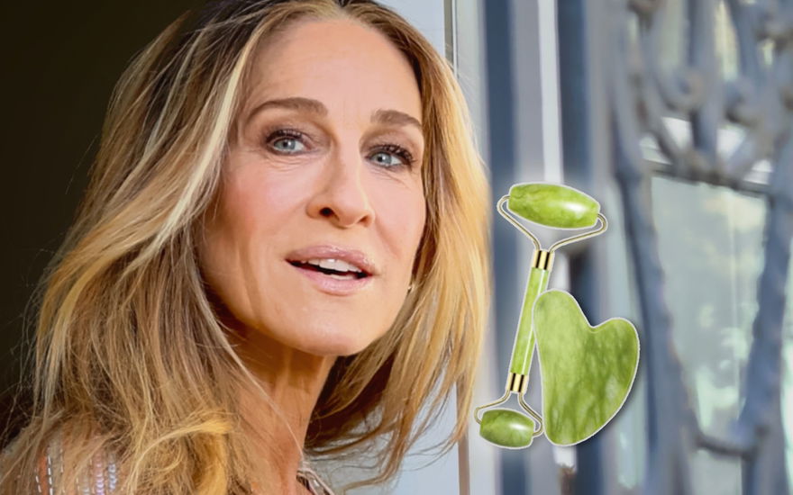 Sarah Jessica Parker mit Gua Sha Roller und Stein