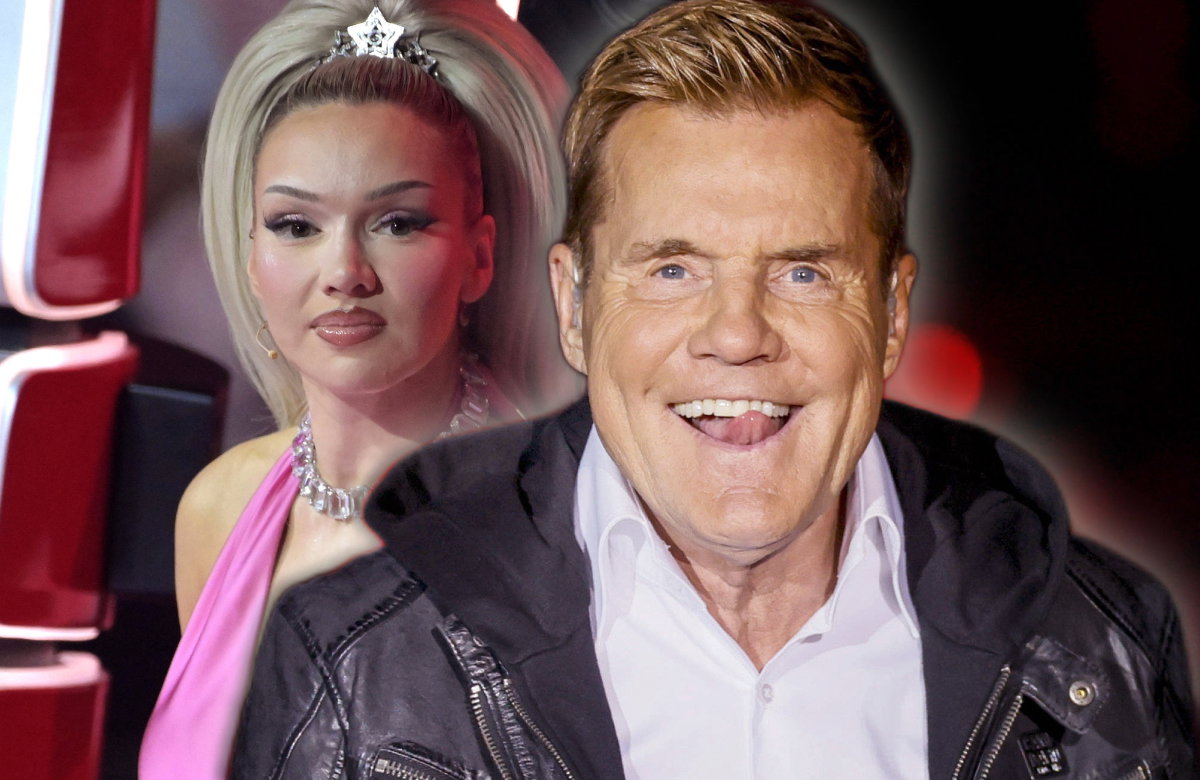 Shirin David sieht verärgert aus, Dieter Bohlen leckt sich über die Zähne