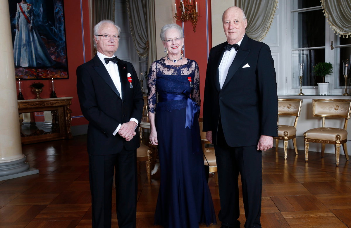 König Carl Gustaf von Schweden, Königin Margrethe von Dänemark und König Harald von Norwegen.