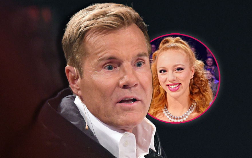 Dieter Bohlen reißt entsetzt die Augen auf, daneben ein Bild von Anna Ermakova bei "Das Supertalent"