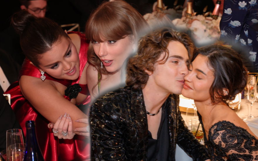 Selena Gomez beugt sich zu Taylor Swift runter, Timothée Chalamet küsst Kylie Jenner auf die Wange