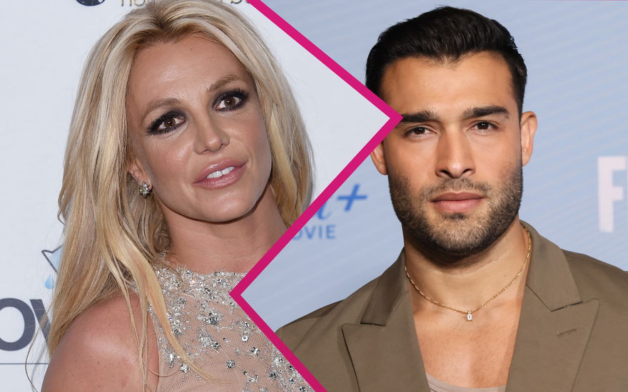 Britney Spears und Sam Asghari mit Zick-Zack-Trennung in der Mitte