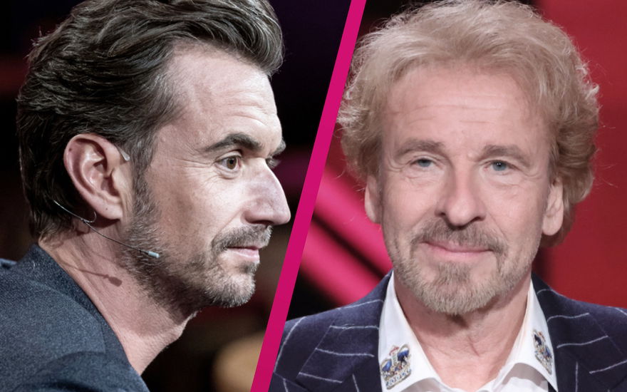 Collage Florian Silbereisen und Thomas Gottschalk mit pinken Strich