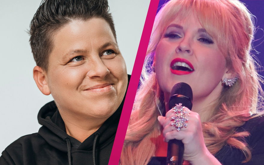 Collage Kerstin Ott und Maite Kelly mit pinken Strich