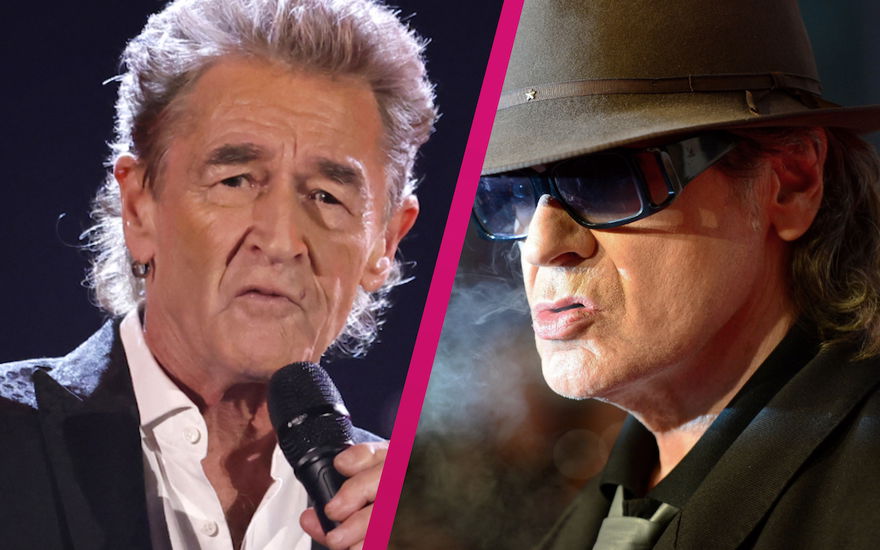 Collage Peter Maffay und Udo Lindenberg mit pinken Strich