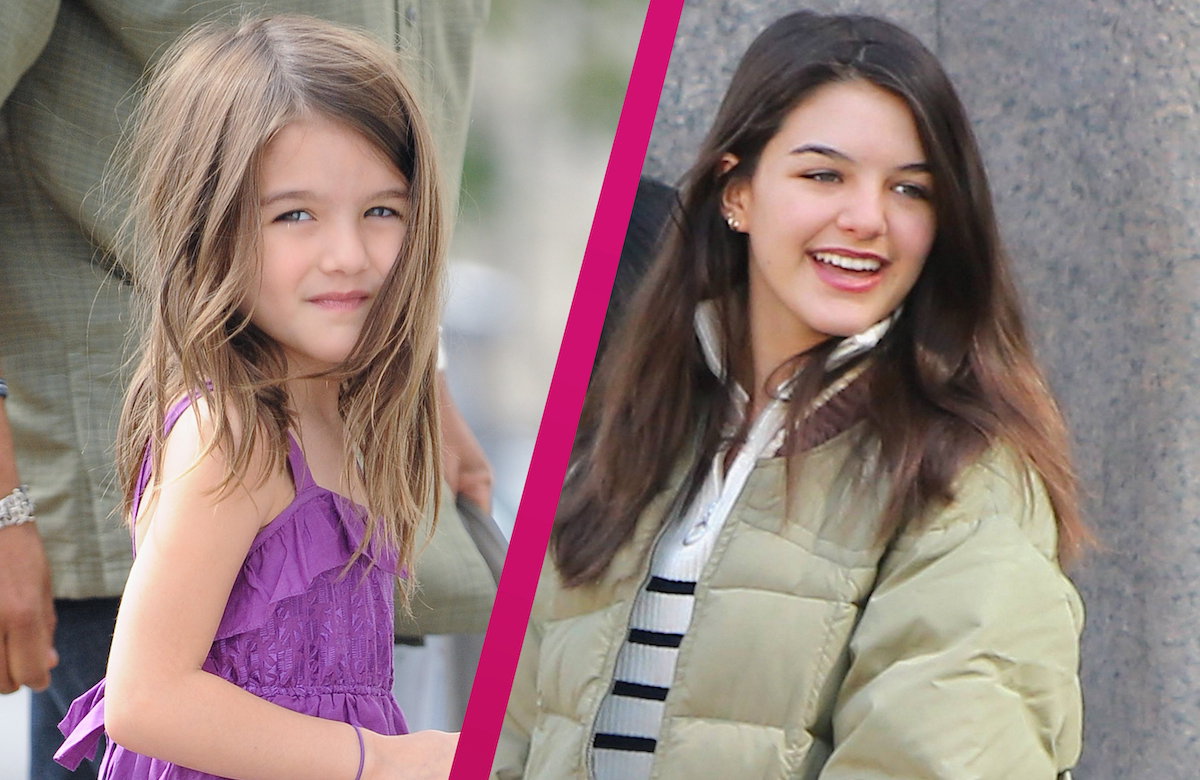 Collgage Suri Cruise früher heute mit pinken Strich in der Mitte