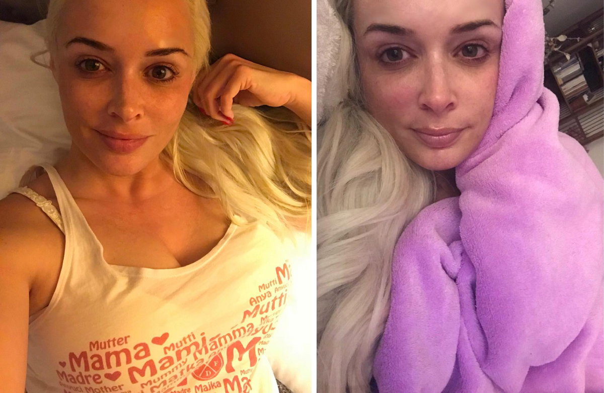 Daniela Katzenberger ungeschminkt im Liegen
