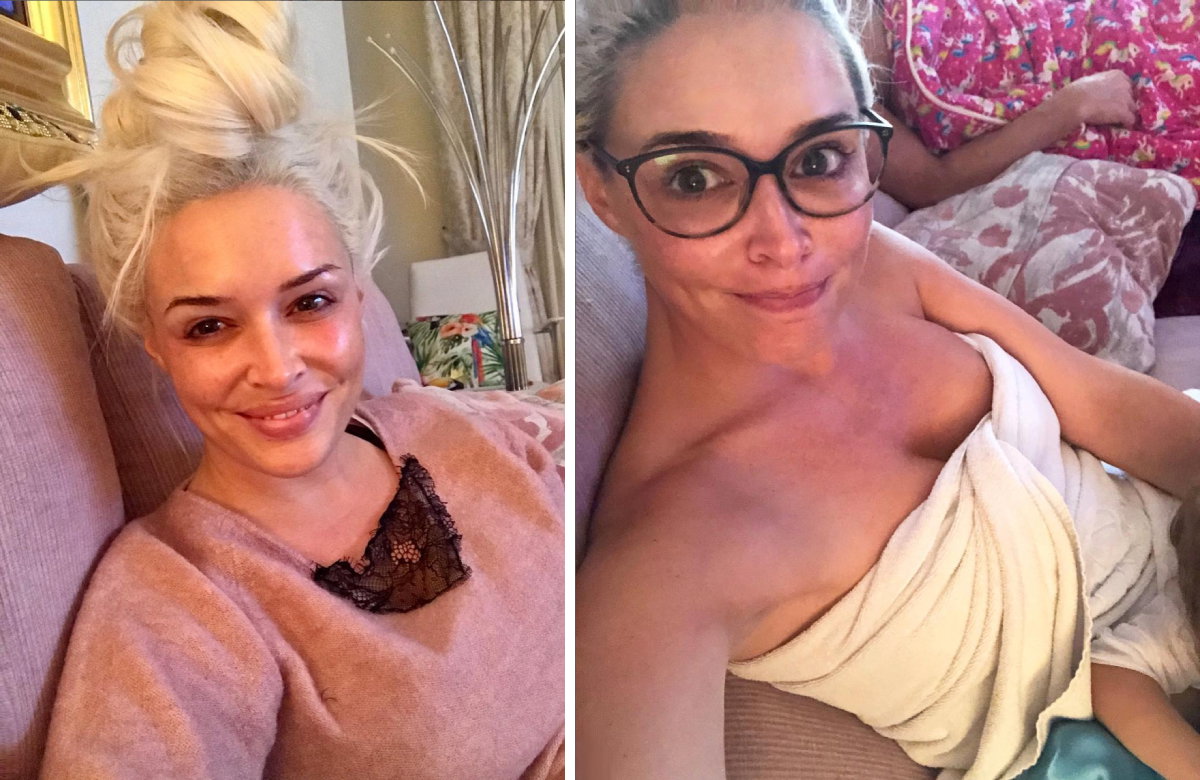 Daniela Katzenberger ungeschminkt auf dem Sofa