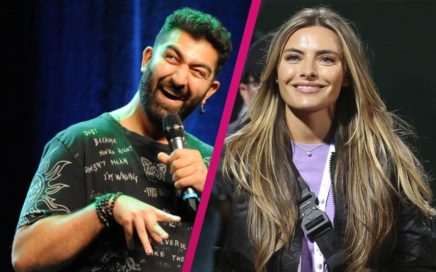 Faisal Kawusi zieht eine Grimasse, Sophia Thomalla lächelt glücklich