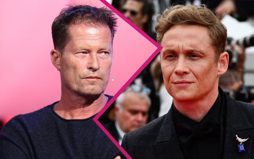 Til Schweiger guckt grimmig zur Seite und Matthias Schweighöfer runzelt die Stirn