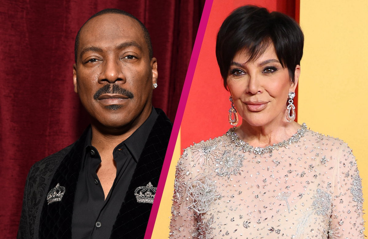 Collage Eddie Murphy und Kris Jenner mit pinken Strich