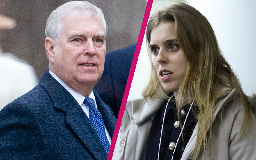 Prinz Andrew und Prinzessin Beatrice, die emotional aussieht
