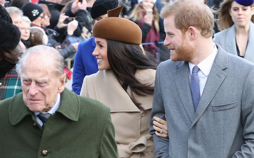 Prinz Philip, Herzogin Meghan und Prinz Harry in Sandringham.