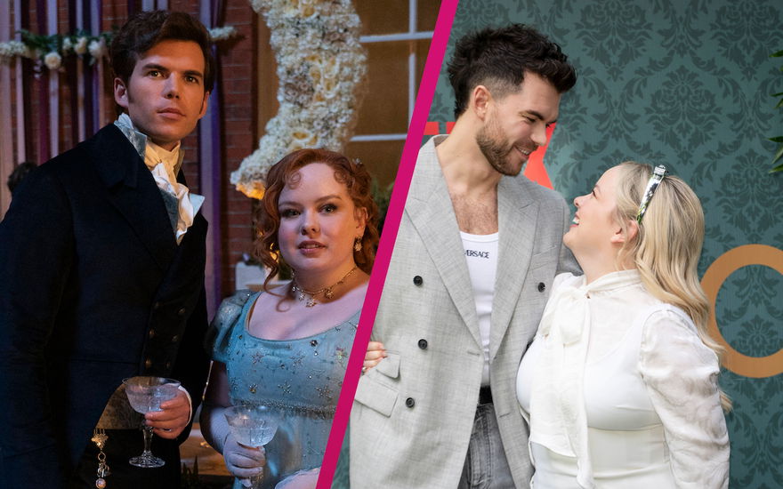 Collage Bridgerton Penelope und Colin, Nicola Coughlan und Luke Newton