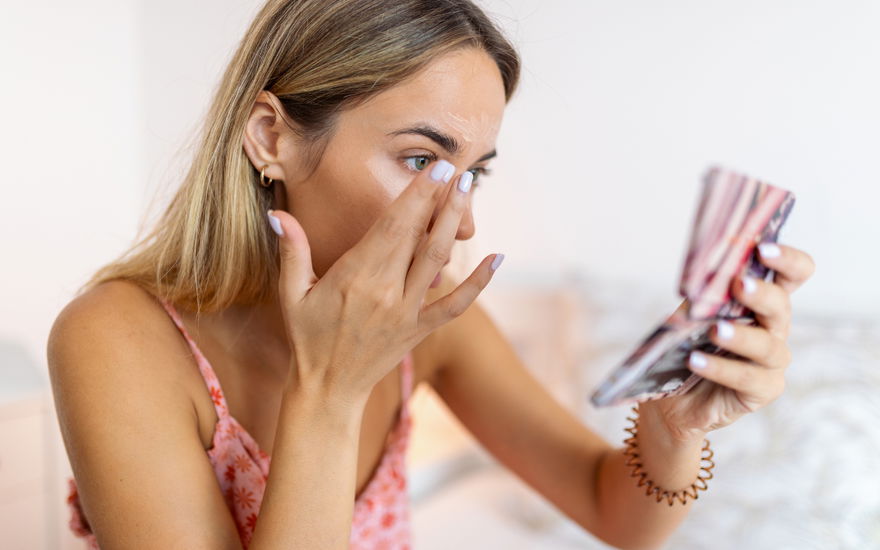 Frau trägt Concealer auf