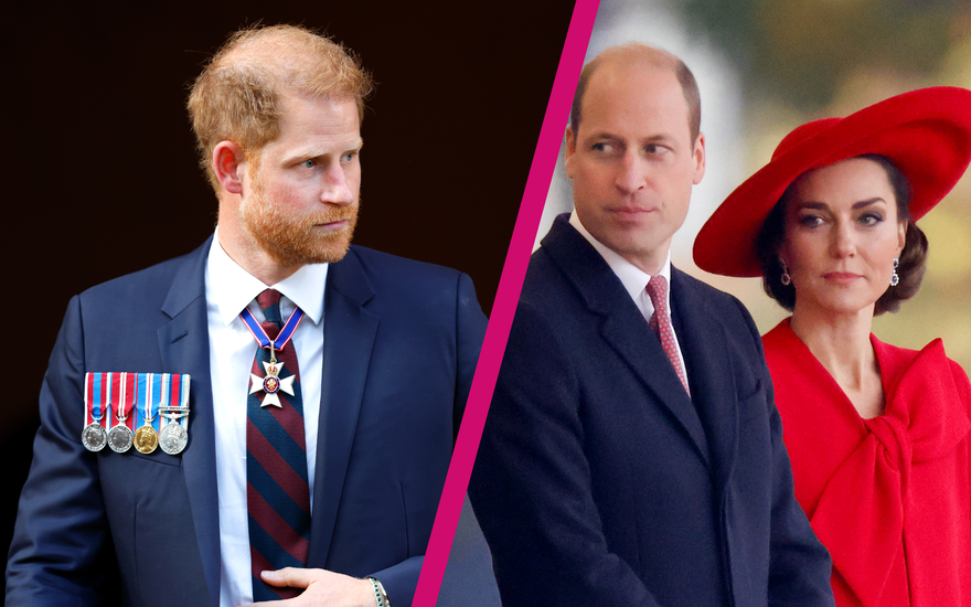 Prinz Harry, Prinz William und Prinzessin Kate mit Riss in der Mitte