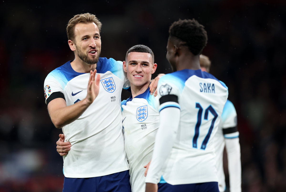 Die englische Fußballnationalmannschaft um Harry Kane (2023)