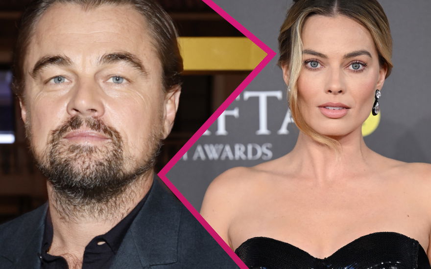 Leonardo DiCaprio und Margot Robbie gucken ernst