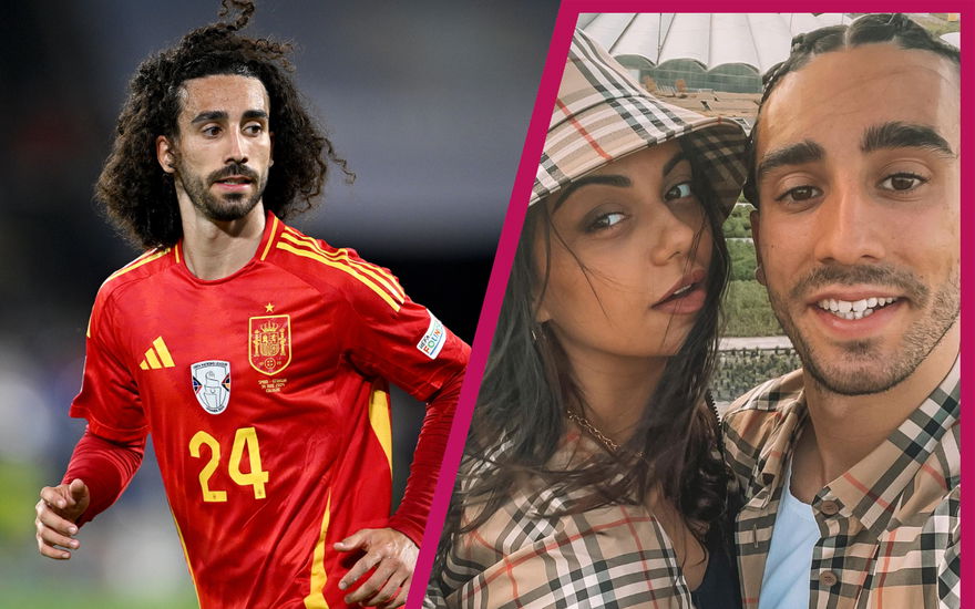 Marc Cucurella bei einem Spiel und mit seiner Freundin Claudia Rodriguez
