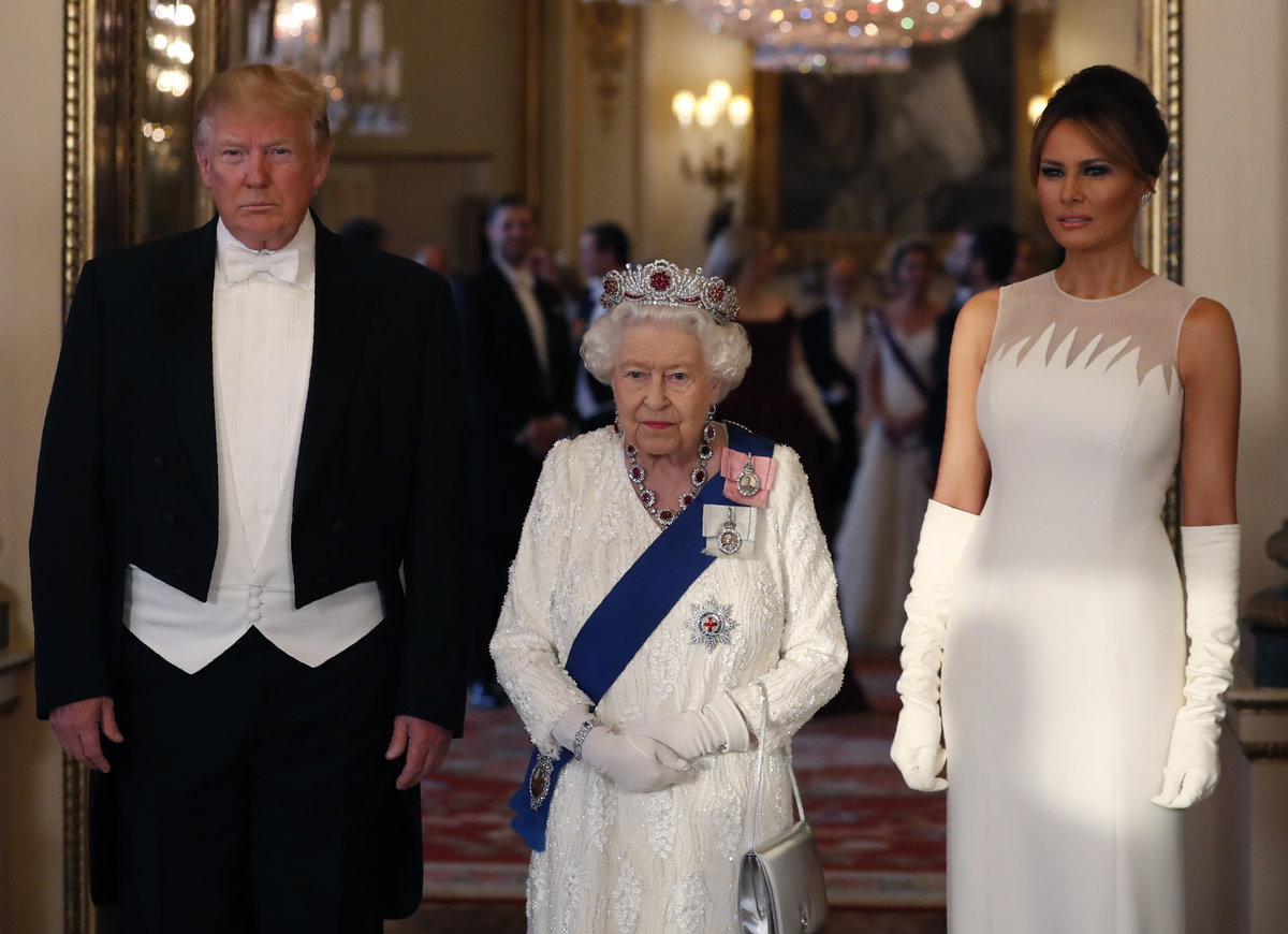 Donald Trump, Melania Trump und Queen Elizabeth II.