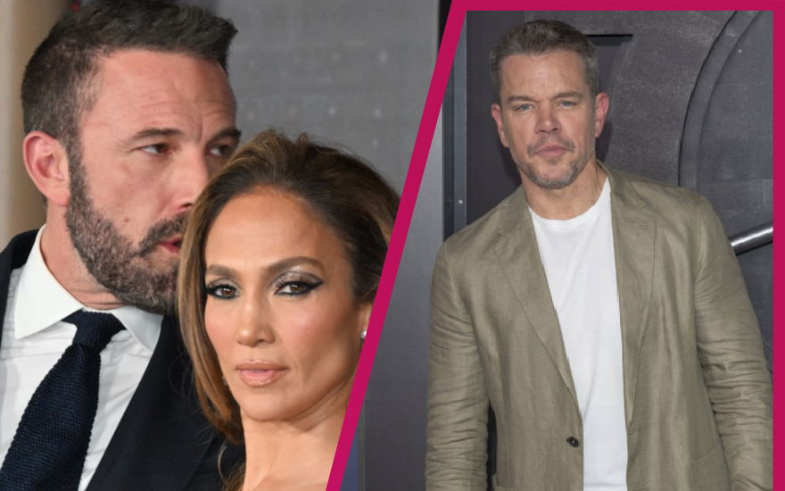 Ben Affleck küsst Jennifer Lopez Kopf mit Matt Damon daneben