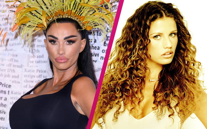 Katie Price im Jahr 2024 und im Jahr 1996
