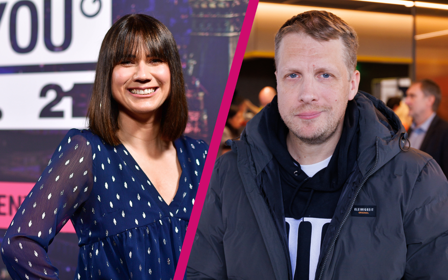 Louisa Dellert und Oliver Pocher mit Riss in der Mitte