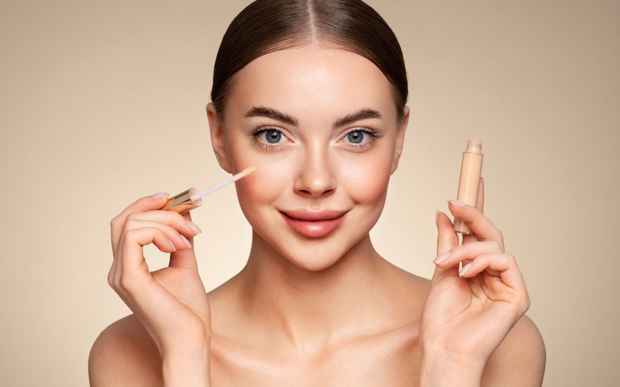 Frau trägt Concealer auf