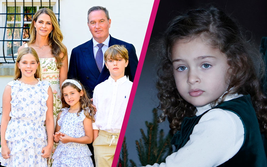 Familienfoto 2024 mit Madeleine von Schweden, Chris O'Neill und den Kindern Leonore, Nicolas und Adrienne