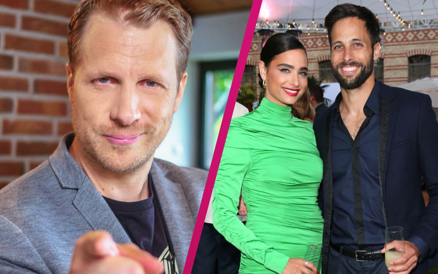 Oliver Pocher mit Zeigefinger, Amira Aly posiert mit Bruder Hima