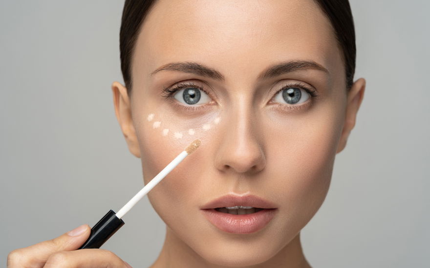 Frau trägt Concealer auf