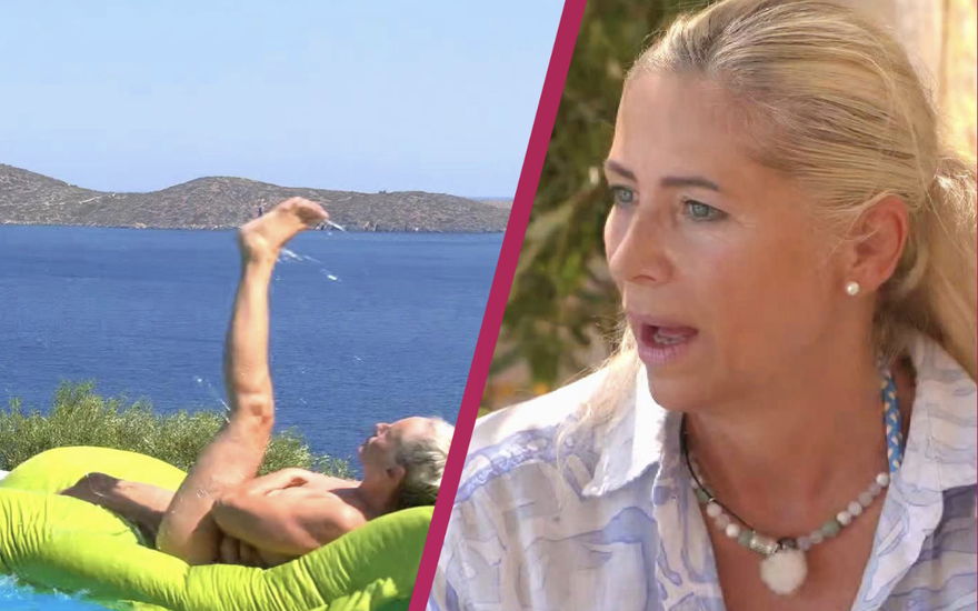 Bärbel sonnt sich oben ohne im Pool und Mona guckt geschockt beim "Golden Bachelor"