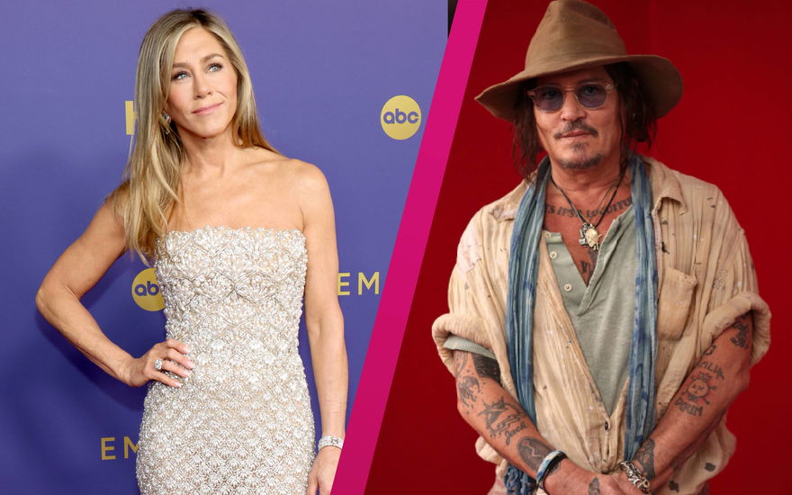 Jennifer Aniston schaut zu Johnny Depp