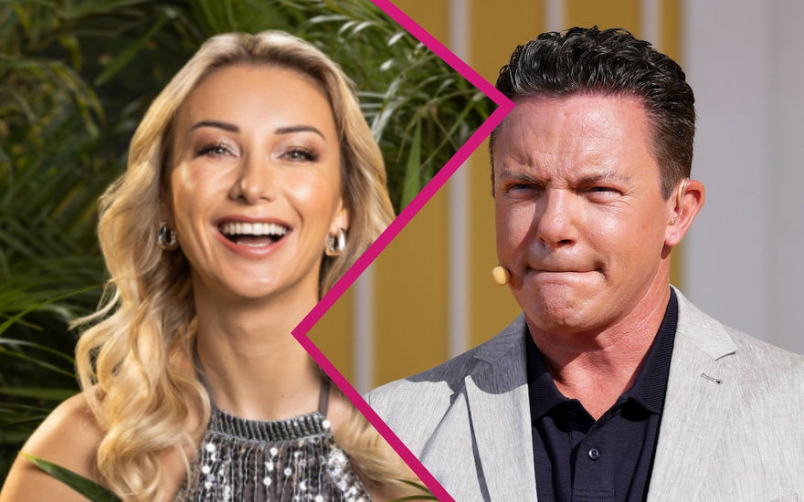 Collage Anna-Carina Woitschack und Stefan Mross pinker Blitz