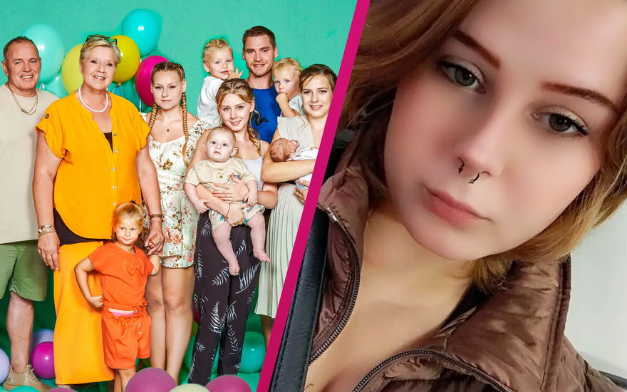Die Wollnys mit Silvia Wollny und allen Kindern, daneben ein Selfie von Calantha Wollny