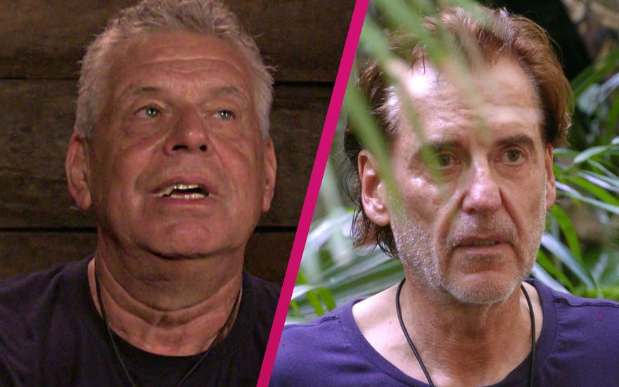 Dschungelcamp: Jürgen Hingsen guckt nach oben, Jörg Dahlmann guckt geschockt