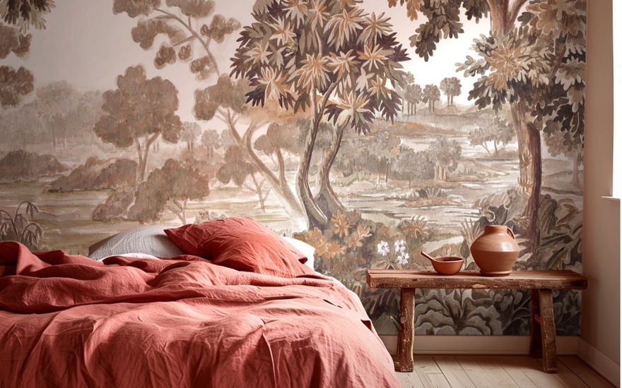 Schlafzimmer mit Fototapete