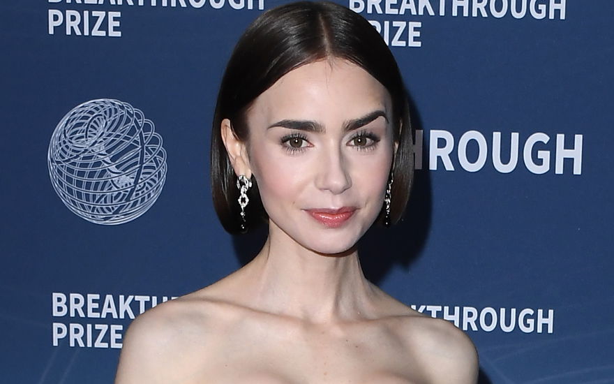 Lily Collins schöne Wimpern strenger Bob