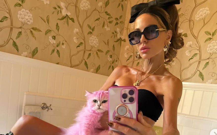 Kate Beckinsale mit Sonnenbrille und pinker Katze