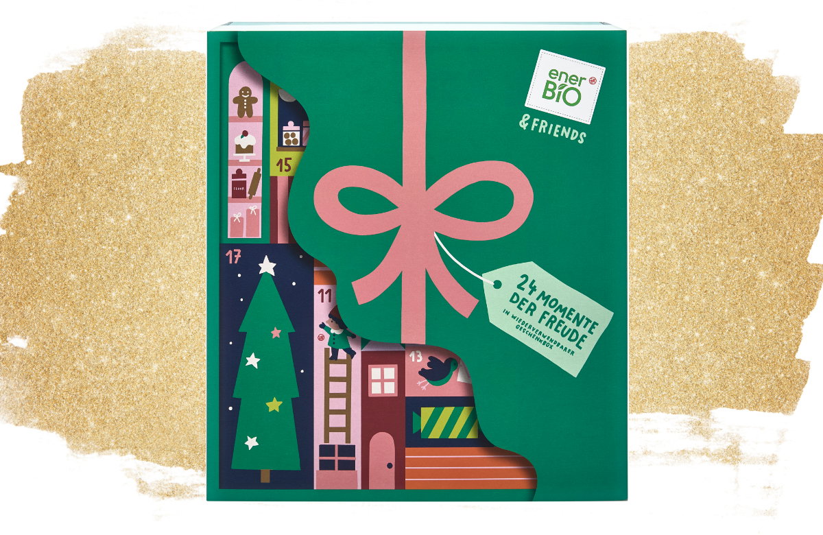 Enerbio Adventskalender auf Gold Glitzer