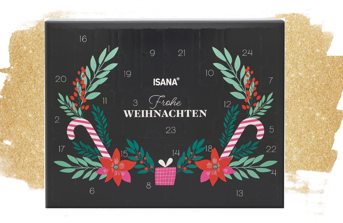 Adventskalender Isana auf Gold-Glitzer
