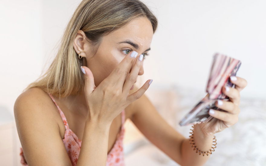 Frau trägt Concealer aufi