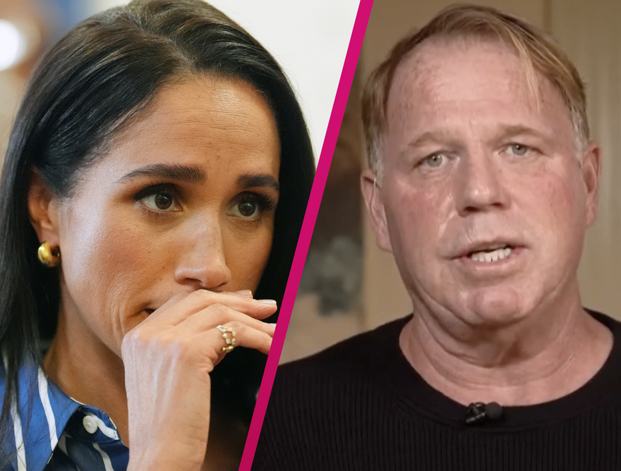 Herzogin Meghan schaut ernst mit der Hand vor dem Mund, Halbbruder Thomas Markle jr. redet